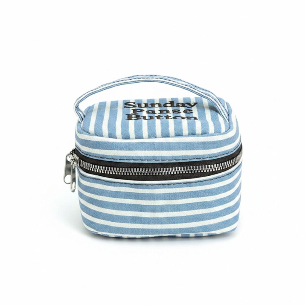 Cosmetic Bags - Taşınabilir, Mavi ve Beyaz Çizgili, Kare